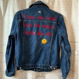 Gap Denim Jacket M Medium DIY Custom Sassy Graphic Back Punk Motorcycle Boho